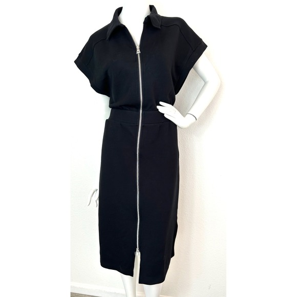 Varley Louisa Dress WOmens Size Large Black Zip Through Midi Pockets NWT $188 - Picture 2 of 13